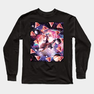 Thug Space Cat On Polar Bear Unicorn - Pizza Long Sleeve T-Shirt